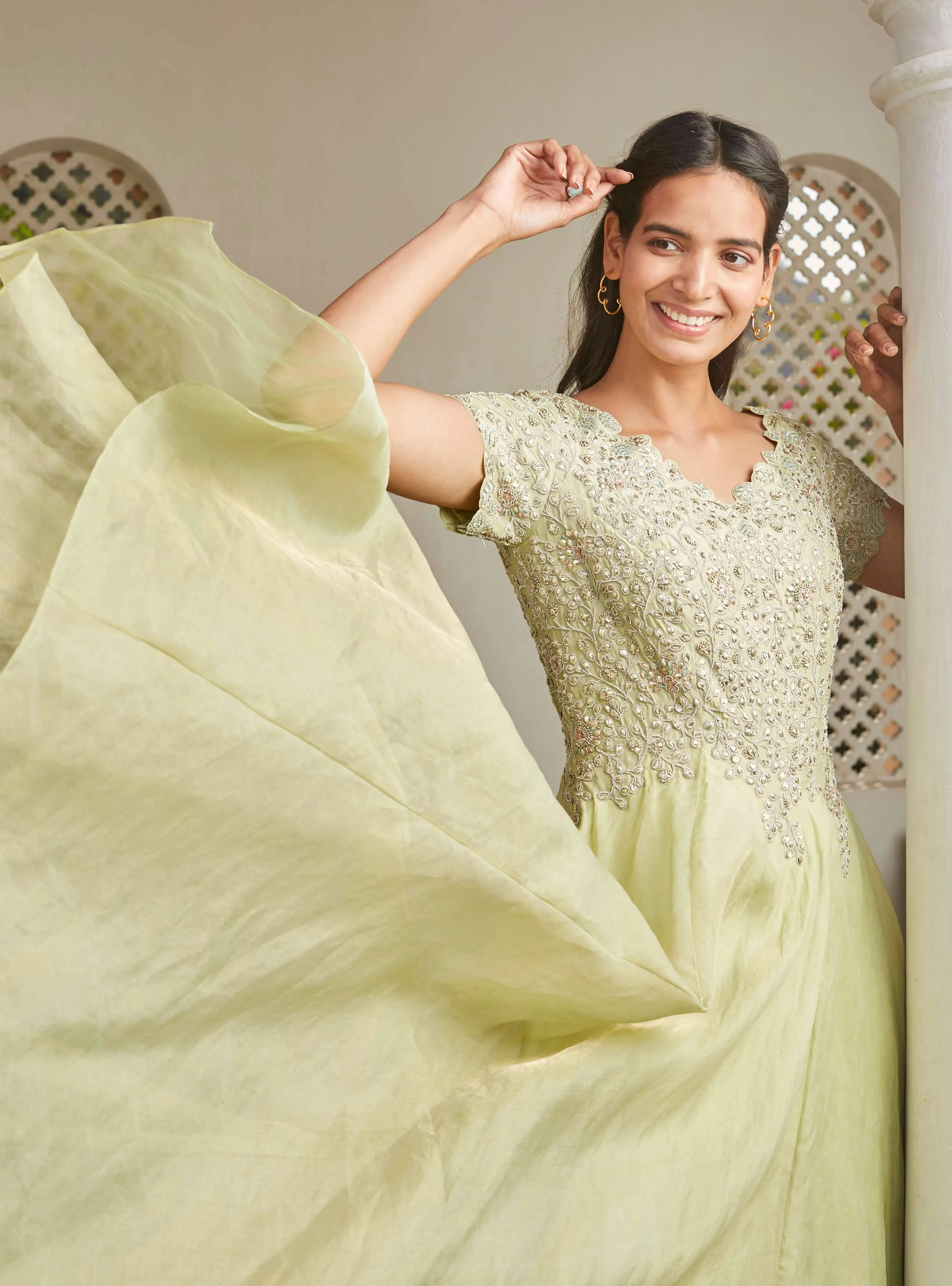 Mist Green Embroidered Gown