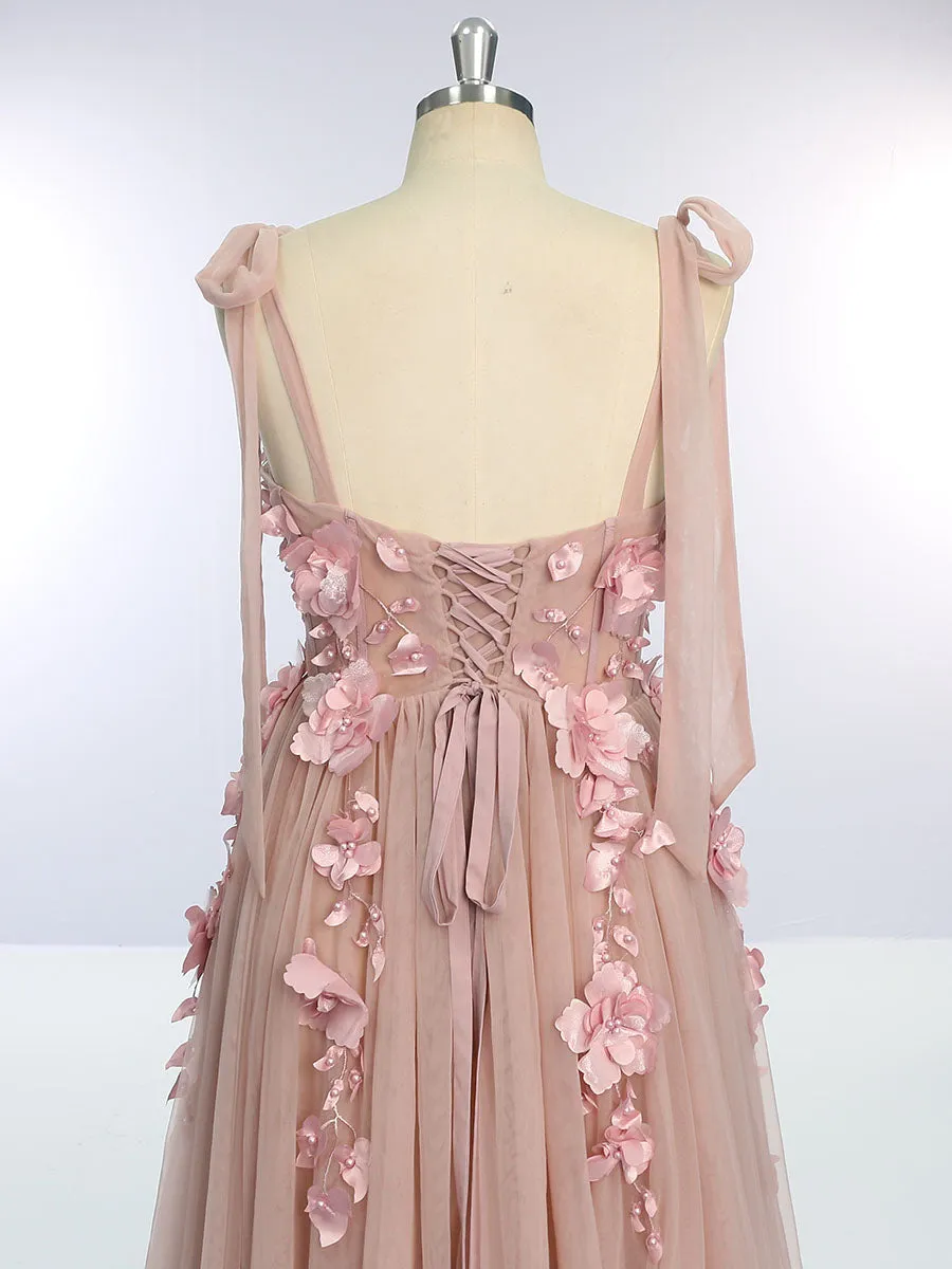 New Tulle with 3D Flowers Corset Dress with Side Slit Photo Shoots Dress Prom Party Gowns YW231014