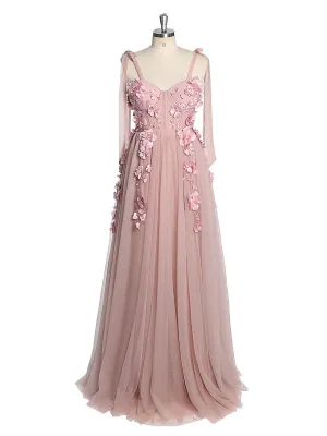 New Tulle with 3D Flowers Corset Dress with Side Slit Photo Shoots Dress Prom Party Gowns YW231014