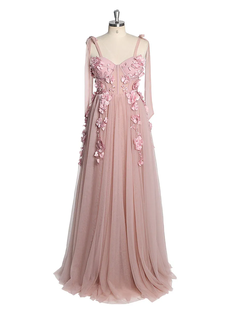 New Tulle with 3D Flowers Corset Dress with Side Slit Photo Shoots Dress Prom Party Gowns YW231014