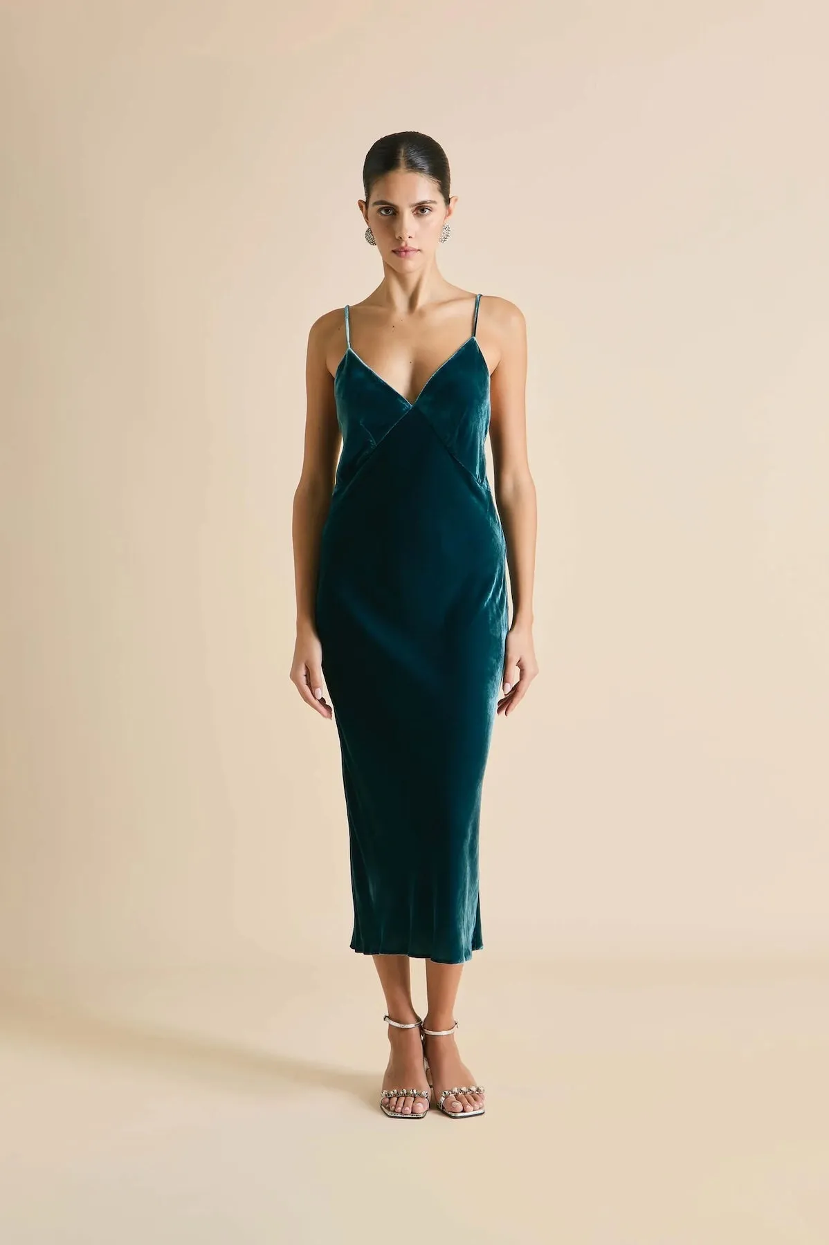 Olivia von Halle Issa Ocean Blue Velvet Slip Dress
