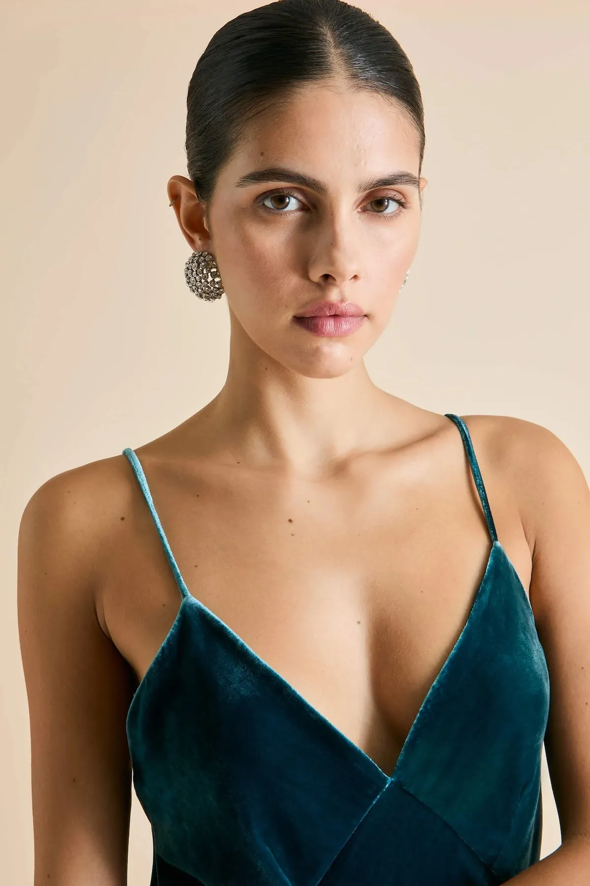 Olivia von Halle Issa Ocean Blue Velvet Slip Dress