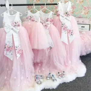 pink flower girl dresses for weddings printed cute 3d flowers cheap baby girl birthday party dresses