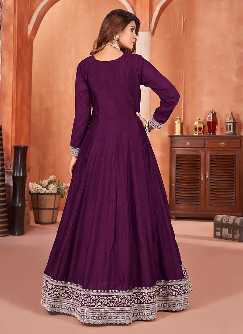 Purple Embroidery Wedding Anarkali Suit