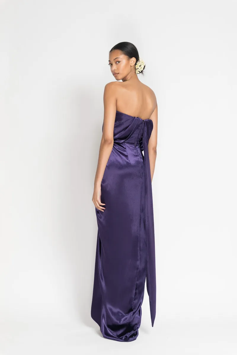 Purple Panne Velvet Strapless Sari Gown