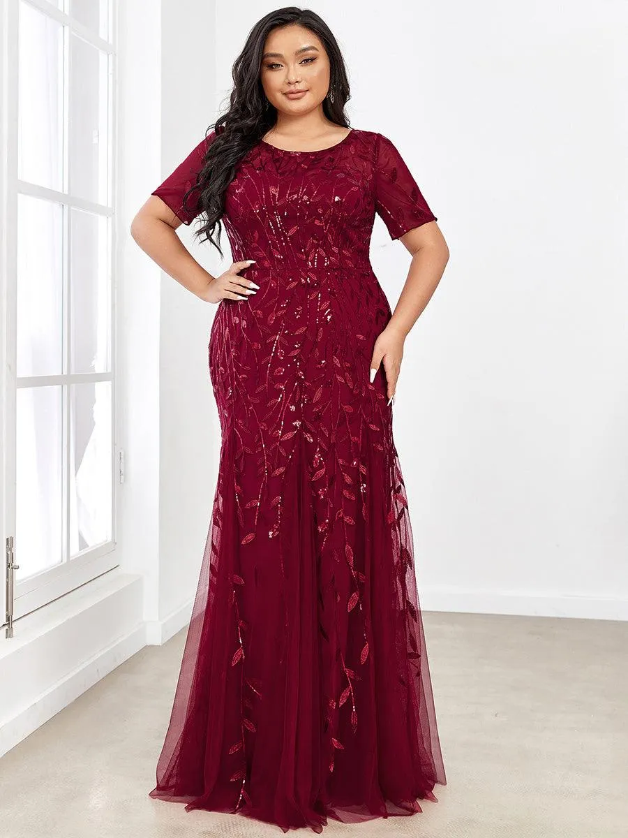 Robe Sirène Grande Taille en Tulle à Imprimé Floral et Paillettes