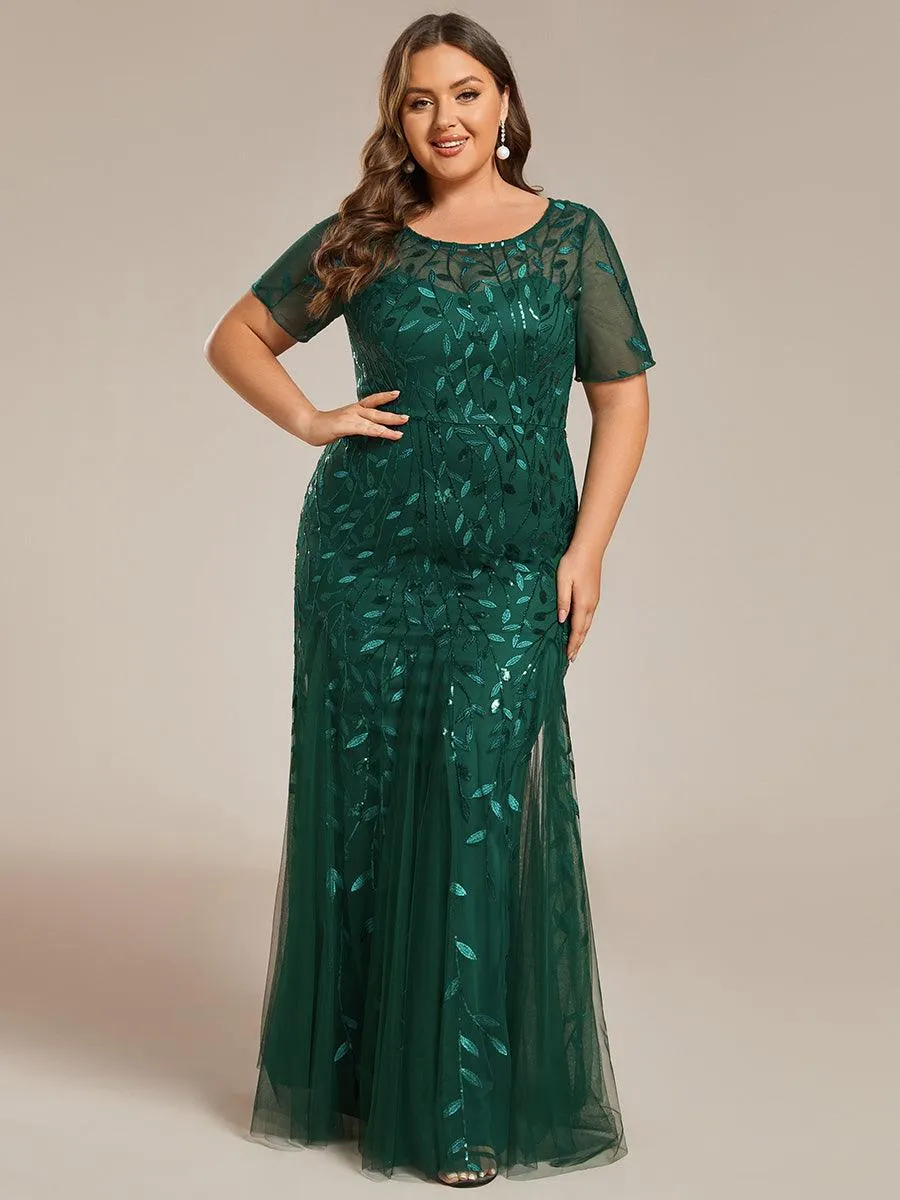 Robe Sirène Grande Taille en Tulle à Imprimé Floral et Paillettes