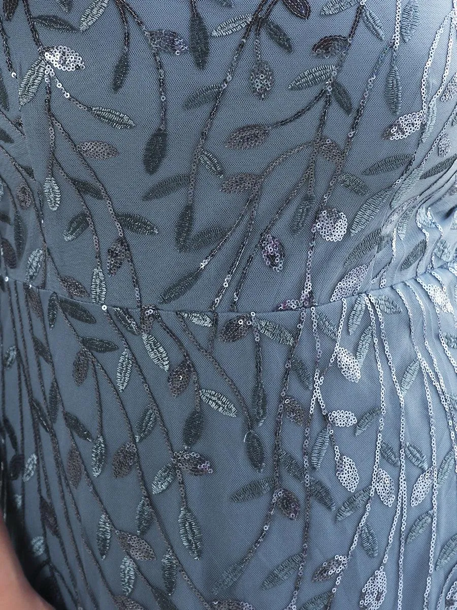 Robe Sirène Grande Taille en Tulle à Imprimé Floral et Paillettes