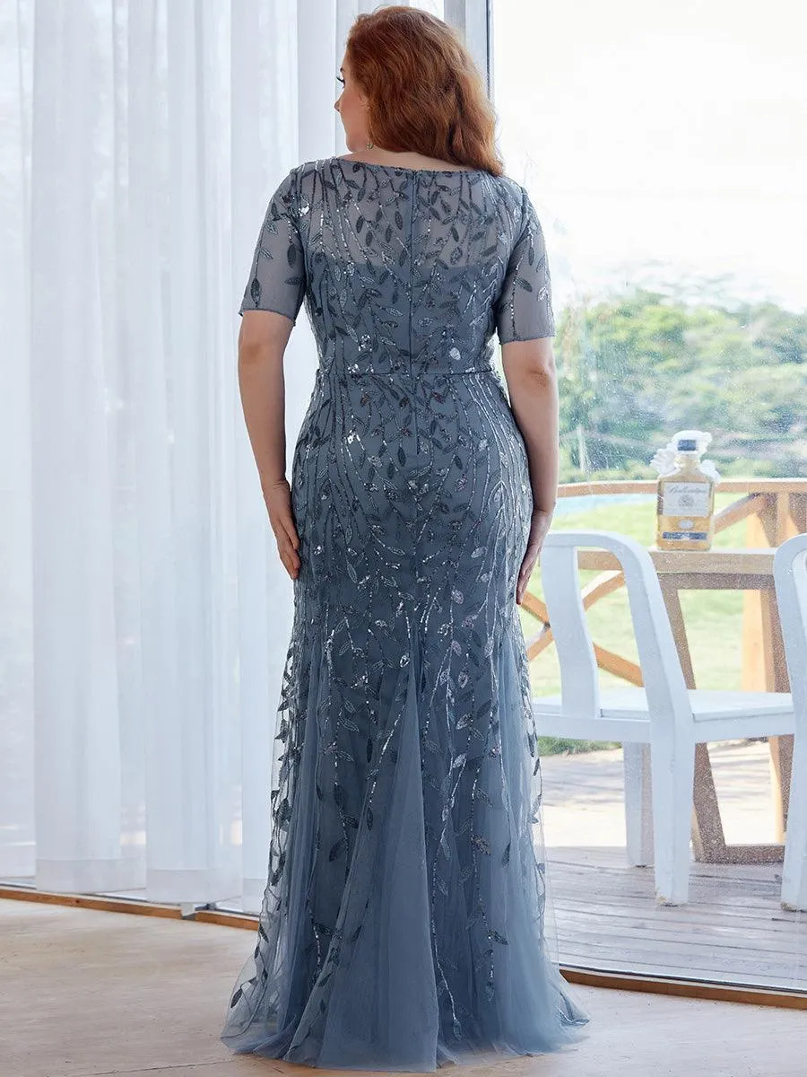 Robe Sirène Grande Taille en Tulle à Imprimé Floral et Paillettes