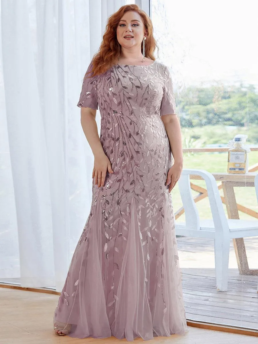 Robe Sirène Grande Taille en Tulle à Imprimé Floral et Paillettes