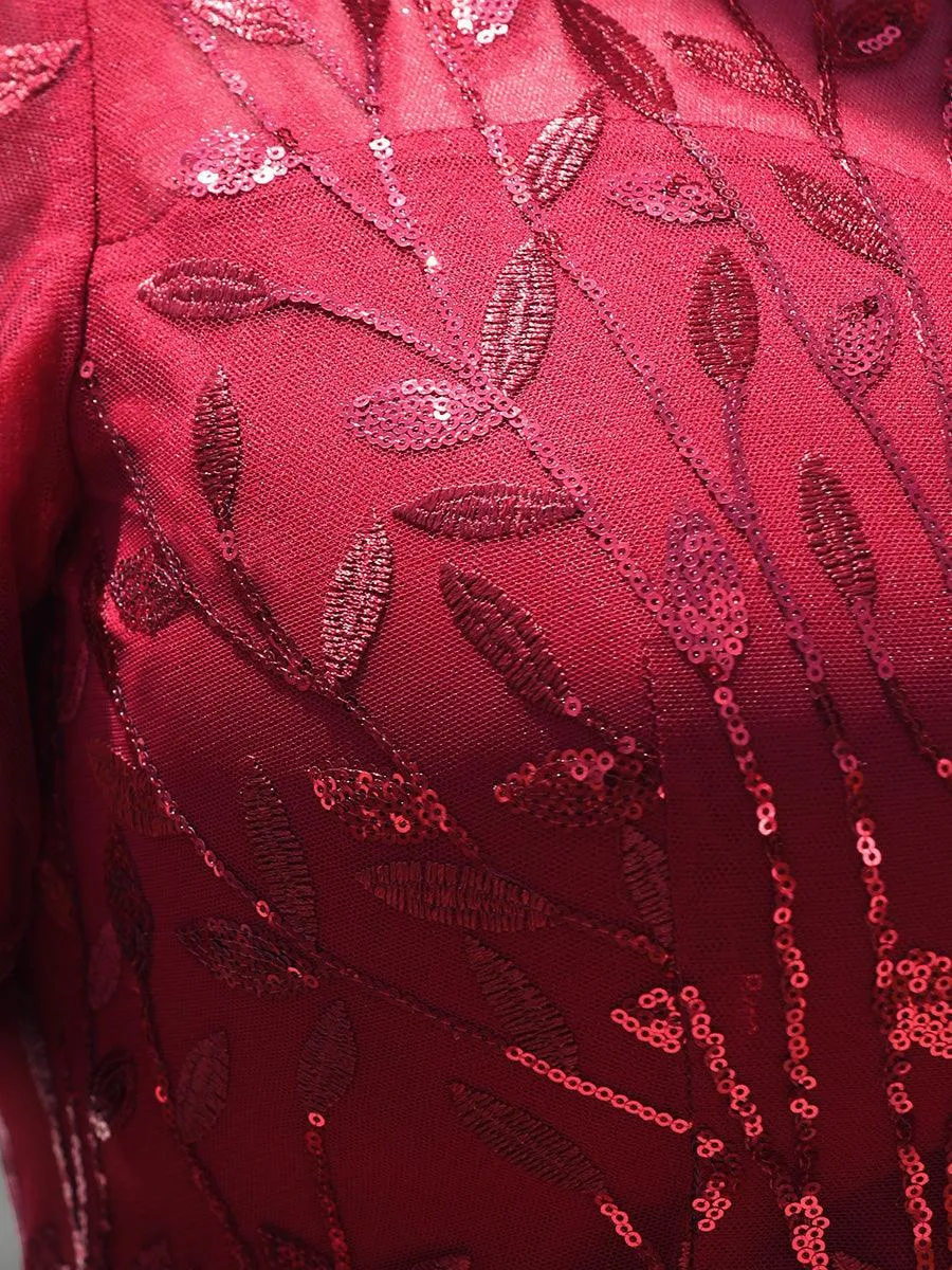 Robe Sirène Grande Taille en Tulle à Imprimé Floral et Paillettes