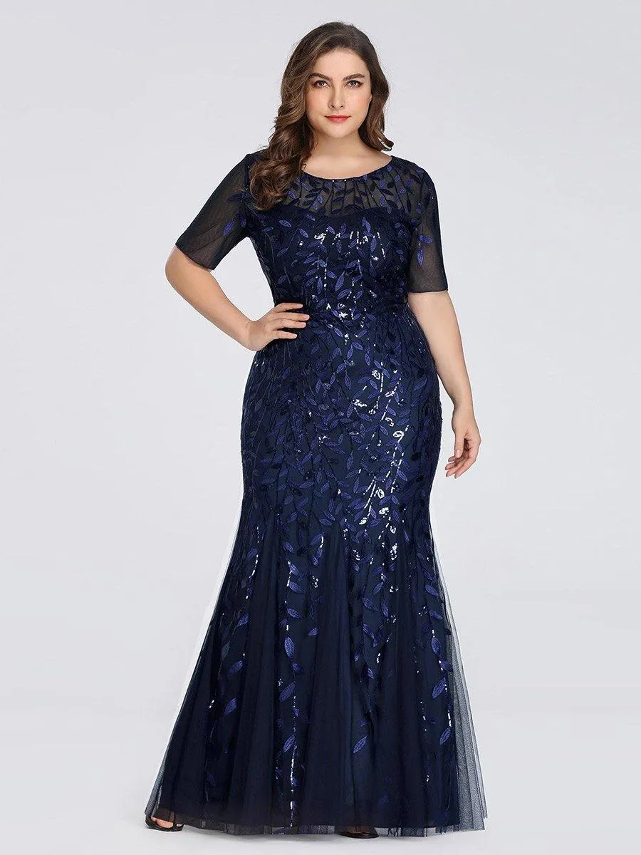 Robe Sirène Grande Taille en Tulle à Imprimé Floral et Paillettes