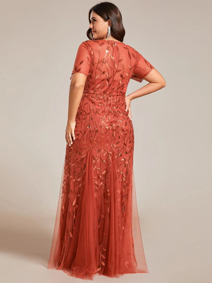 Robe Sirène Grande Taille en Tulle à Imprimé Floral et Paillettes