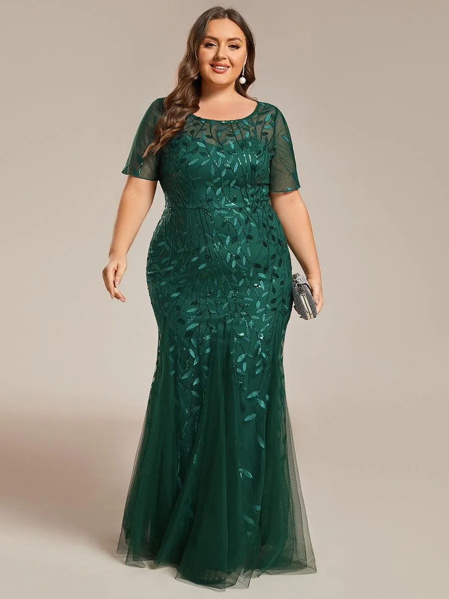 Robe Sirène Grande Taille en Tulle à Imprimé Floral et Paillettes