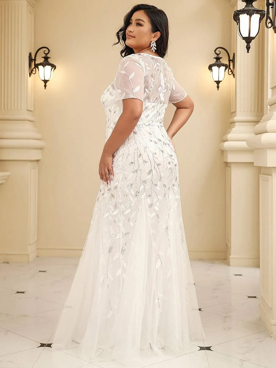 Robe Sirène Grande Taille en Tulle à Imprimé Floral et Paillettes