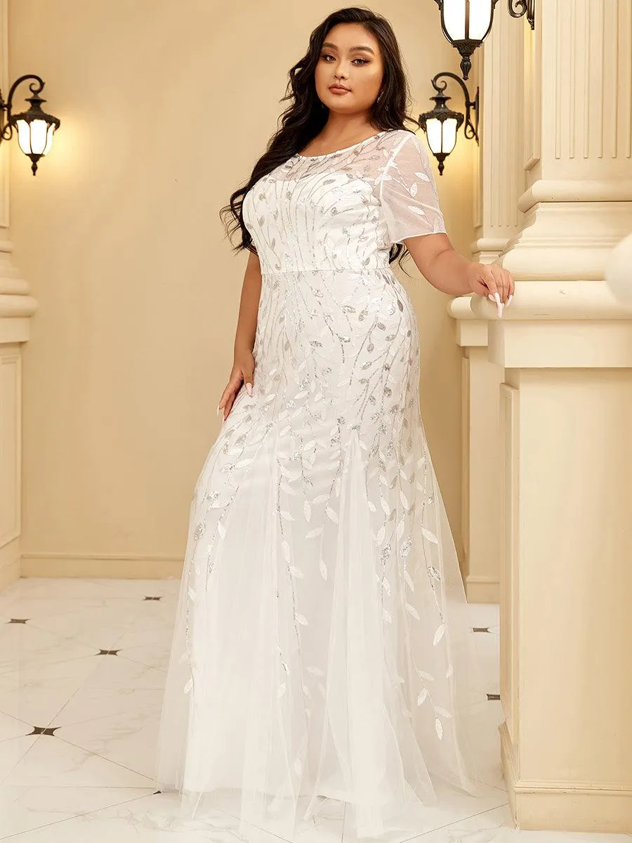 Robe Sirène Grande Taille en Tulle à Imprimé Floral et Paillettes