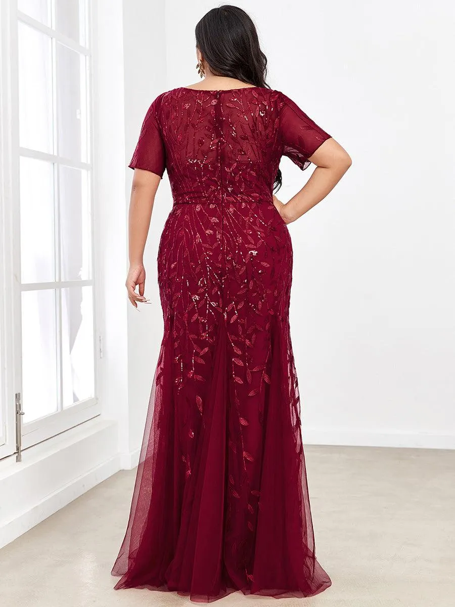 Robe Sirène Grande Taille en Tulle à Imprimé Floral et Paillettes