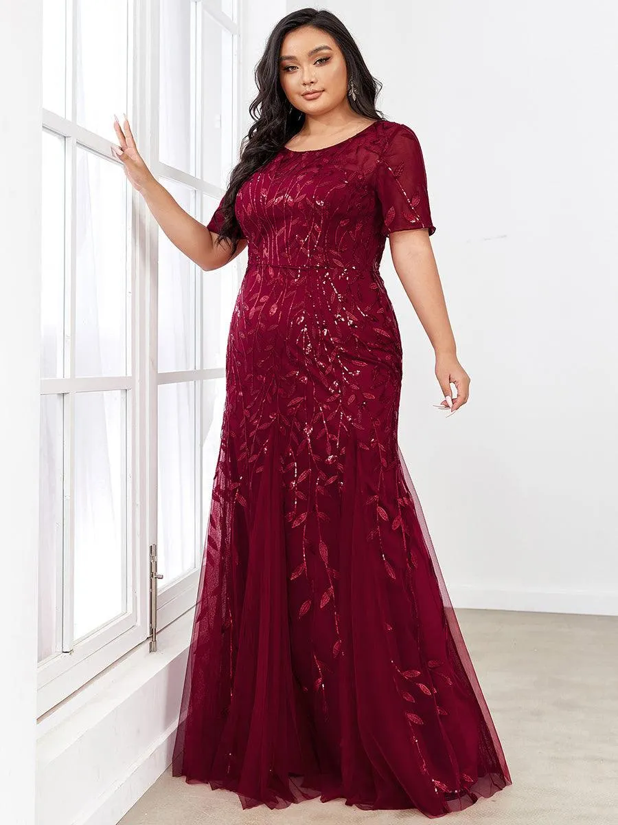 Robe Sirène Grande Taille en Tulle à Imprimé Floral et Paillettes