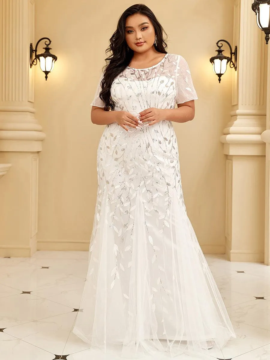 Robe Sirène Grande Taille en Tulle à Imprimé Floral et Paillettes