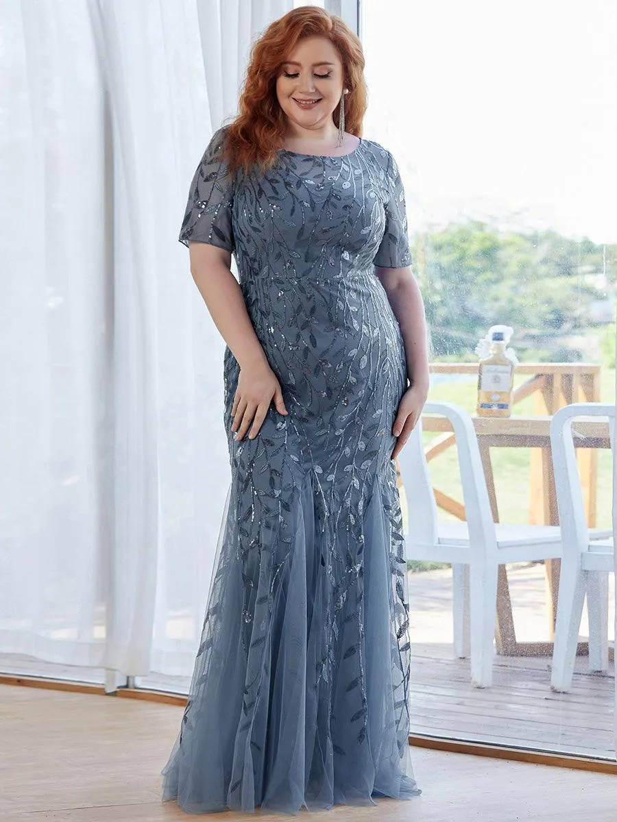 Robe Sirène Grande Taille en Tulle à Imprimé Floral et Paillettes