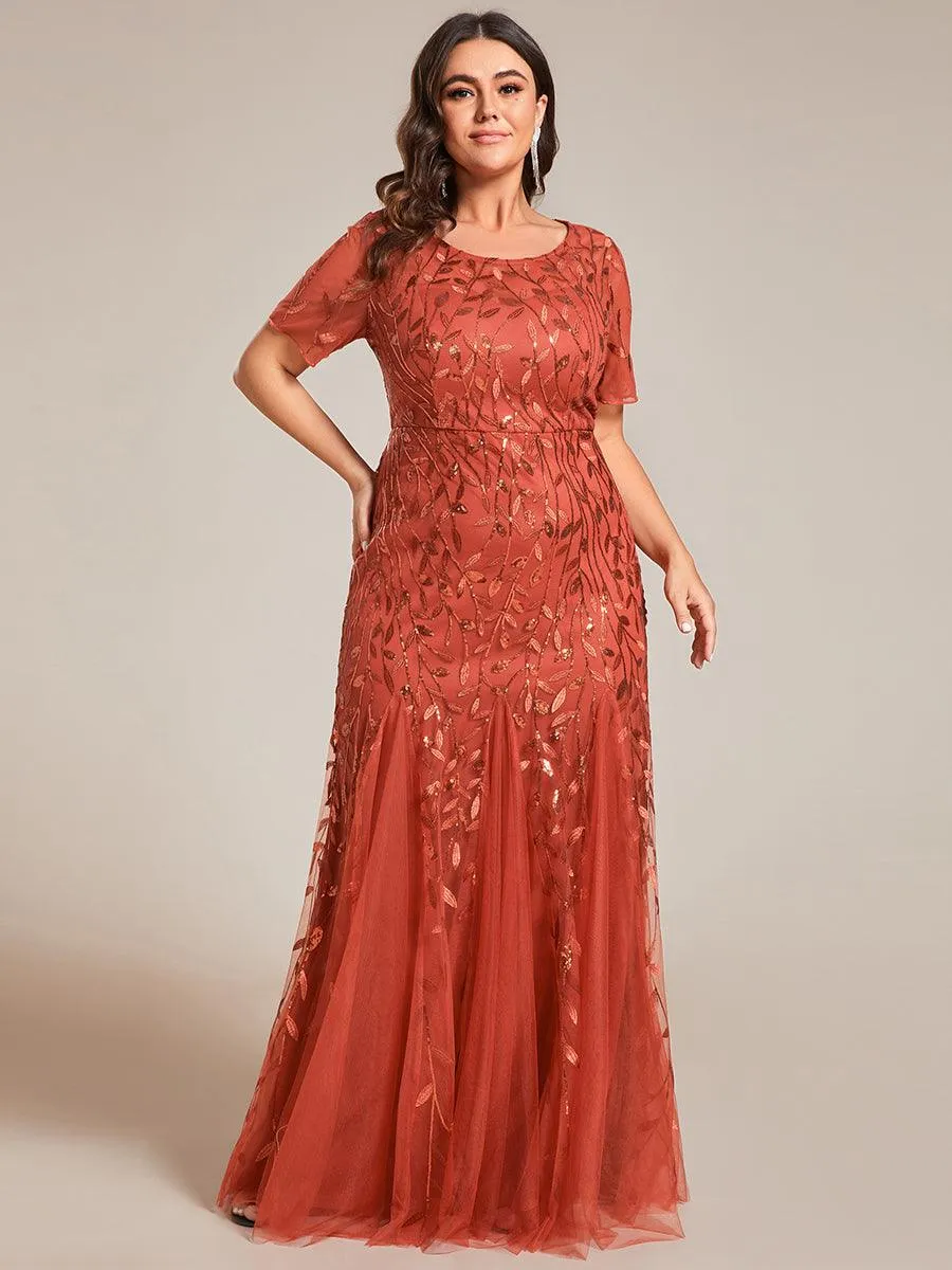 Robe Sirène Grande Taille en Tulle à Imprimé Floral et Paillettes