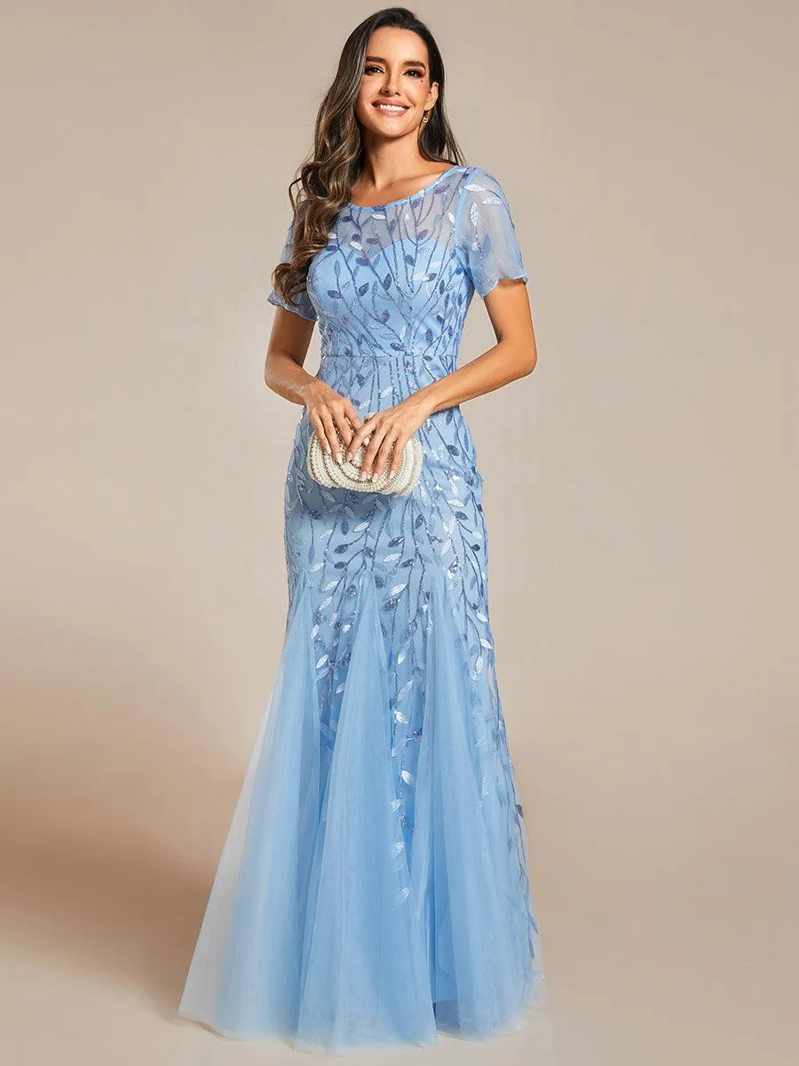 Robe Sirène Grande Taille en Tulle à Imprimé Floral et Paillettes