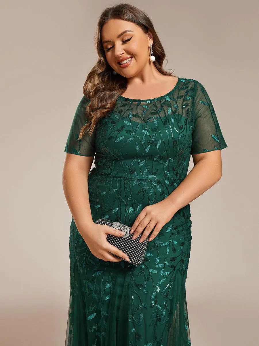 Robe Sirène Grande Taille en Tulle à Imprimé Floral et Paillettes