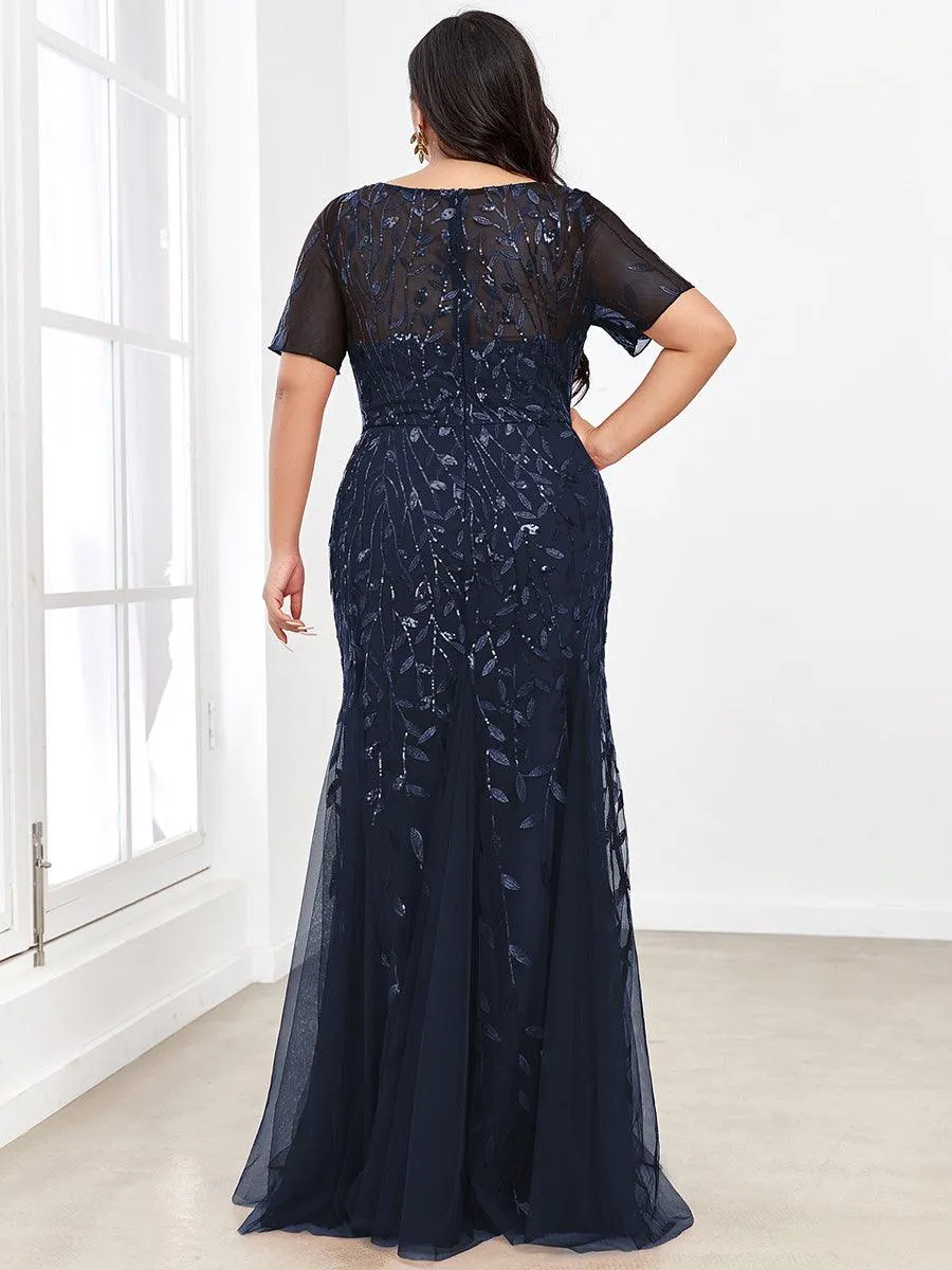 Robe Sirène Grande Taille en Tulle à Imprimé Floral et Paillettes
