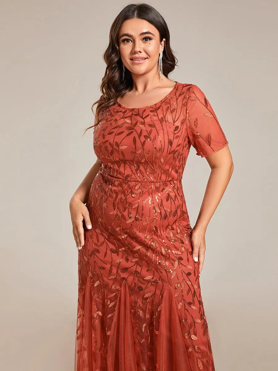 Robe Sirène Grande Taille en Tulle à Imprimé Floral et Paillettes