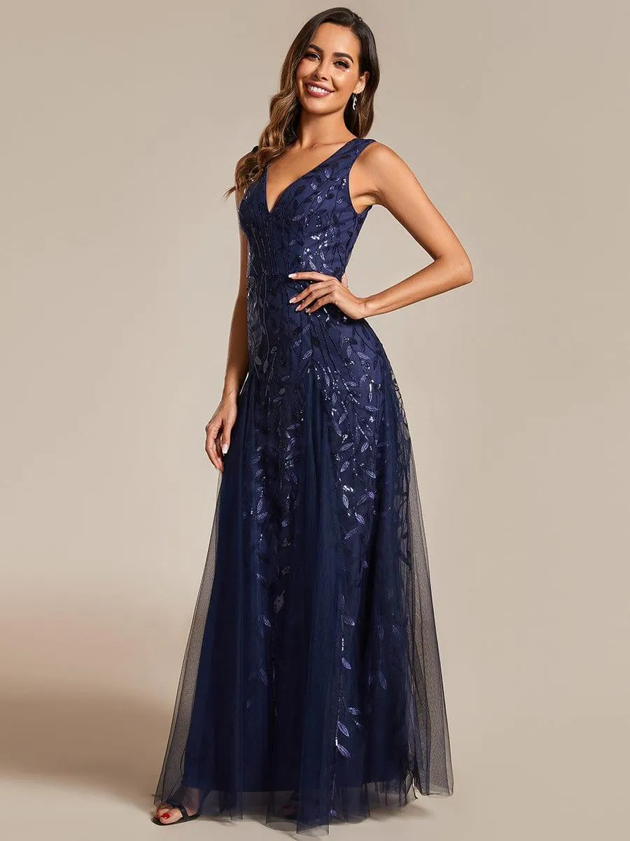 Robes de soirée trapèze pailletées sans manches à col en V