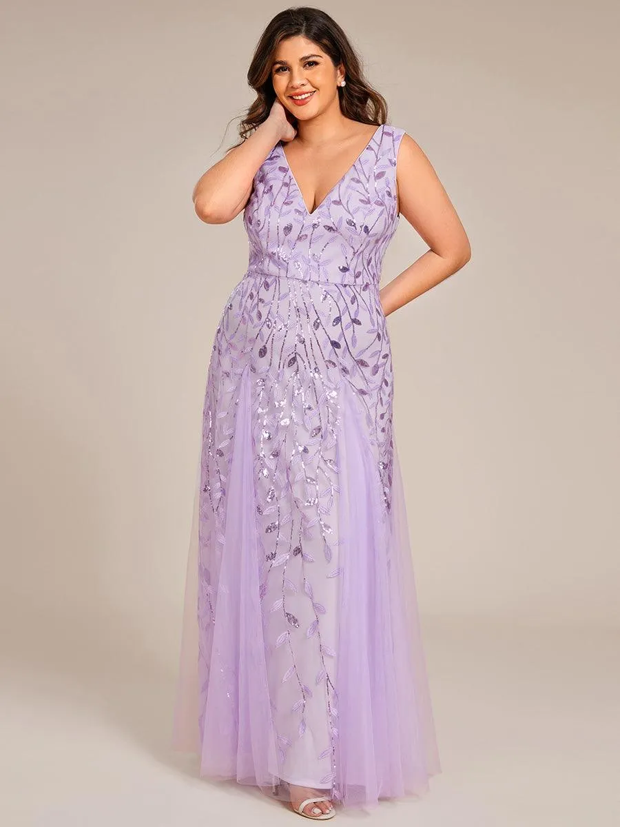 Robes de soirée trapèze pailletées sans manches à col en V