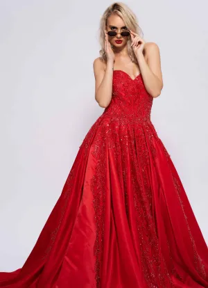 ROUGE-BELLE RED BANDEAU GOWN WITH TRAIL