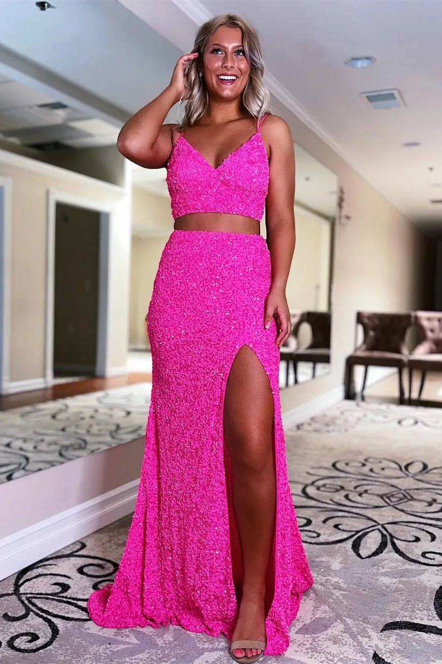 Roycebridal Briana |Two Piece Mermaid Sequins Prom Dress with Slit