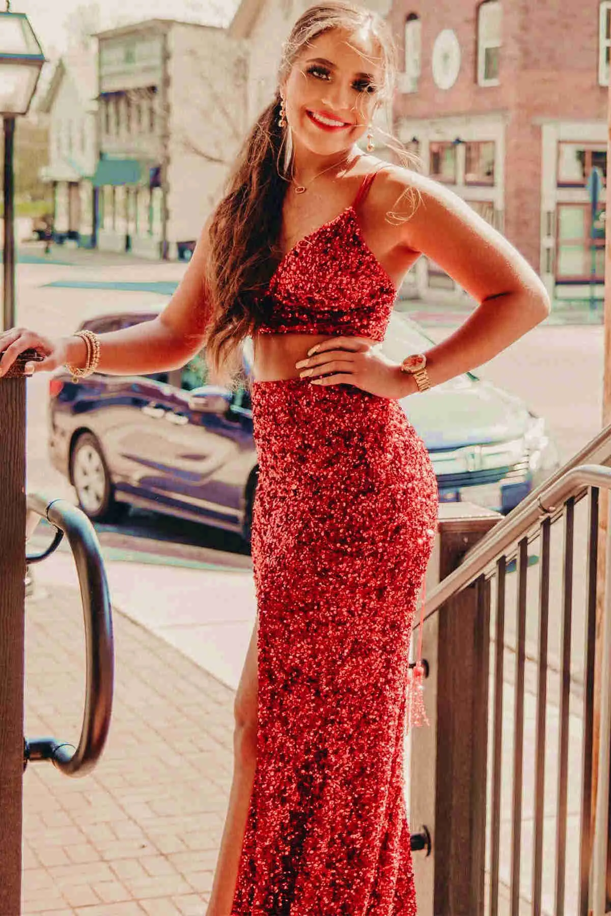 Roycebridal Briana |Two Piece Mermaid Sequins Prom Dress with Slit