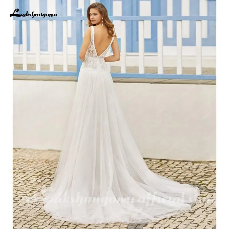Roycebridal Sexy Backless Deep v neck Bridal Gowns Summer Wedding Dress