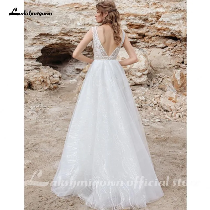 Roycebridal Sexy Glitter Sequin Wedding Dress Ivory White Lace Bridal