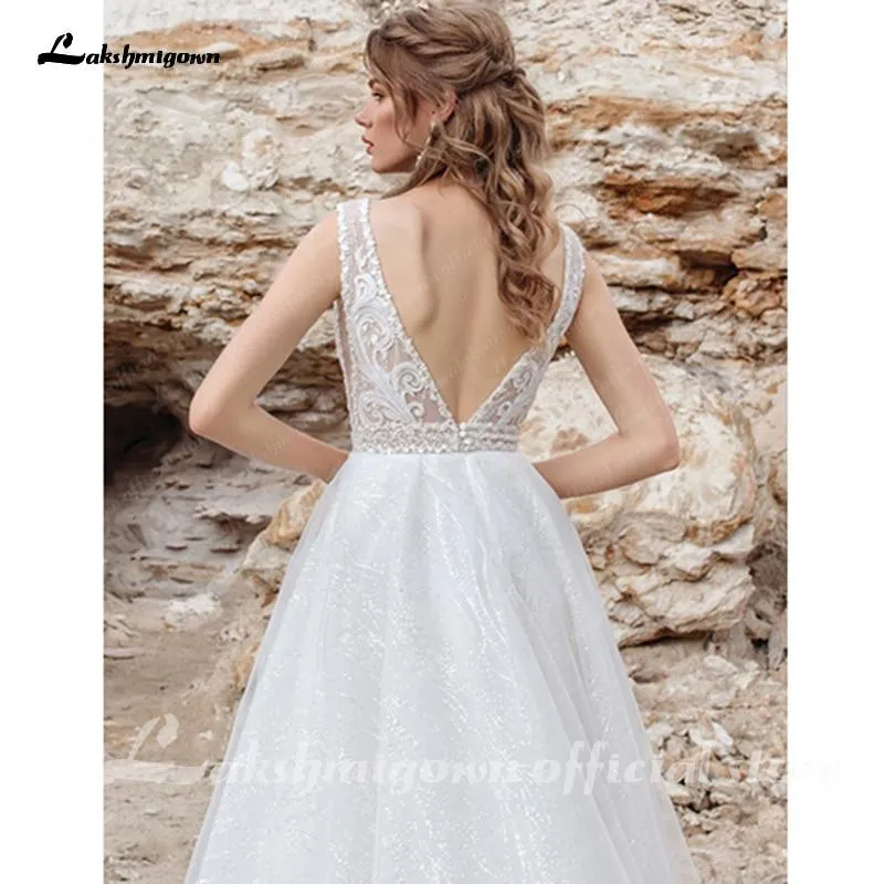 Roycebridal Sexy Glitter Sequin Wedding Dress Ivory White Lace Bridal