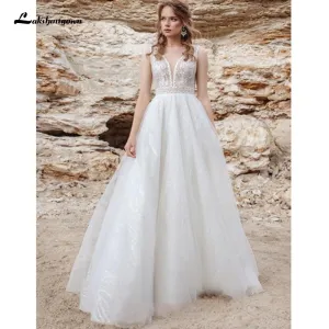 Roycebridal Sexy Glitter Sequin Wedding Dress Ivory White Lace Bridal