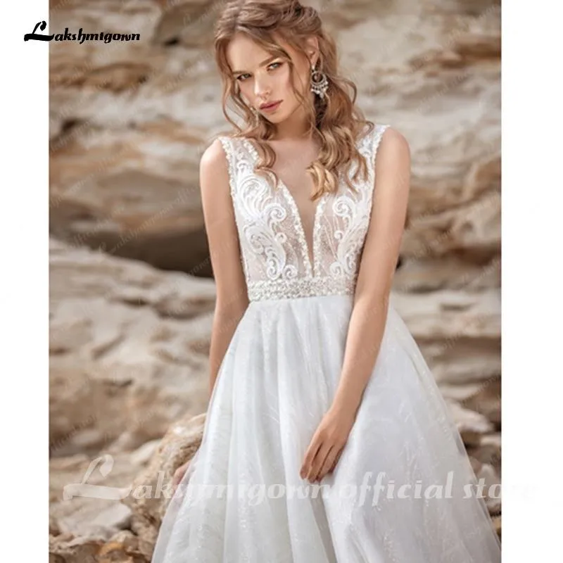 Roycebridal Sexy Glitter Sequin Wedding Dress Ivory White Lace Bridal