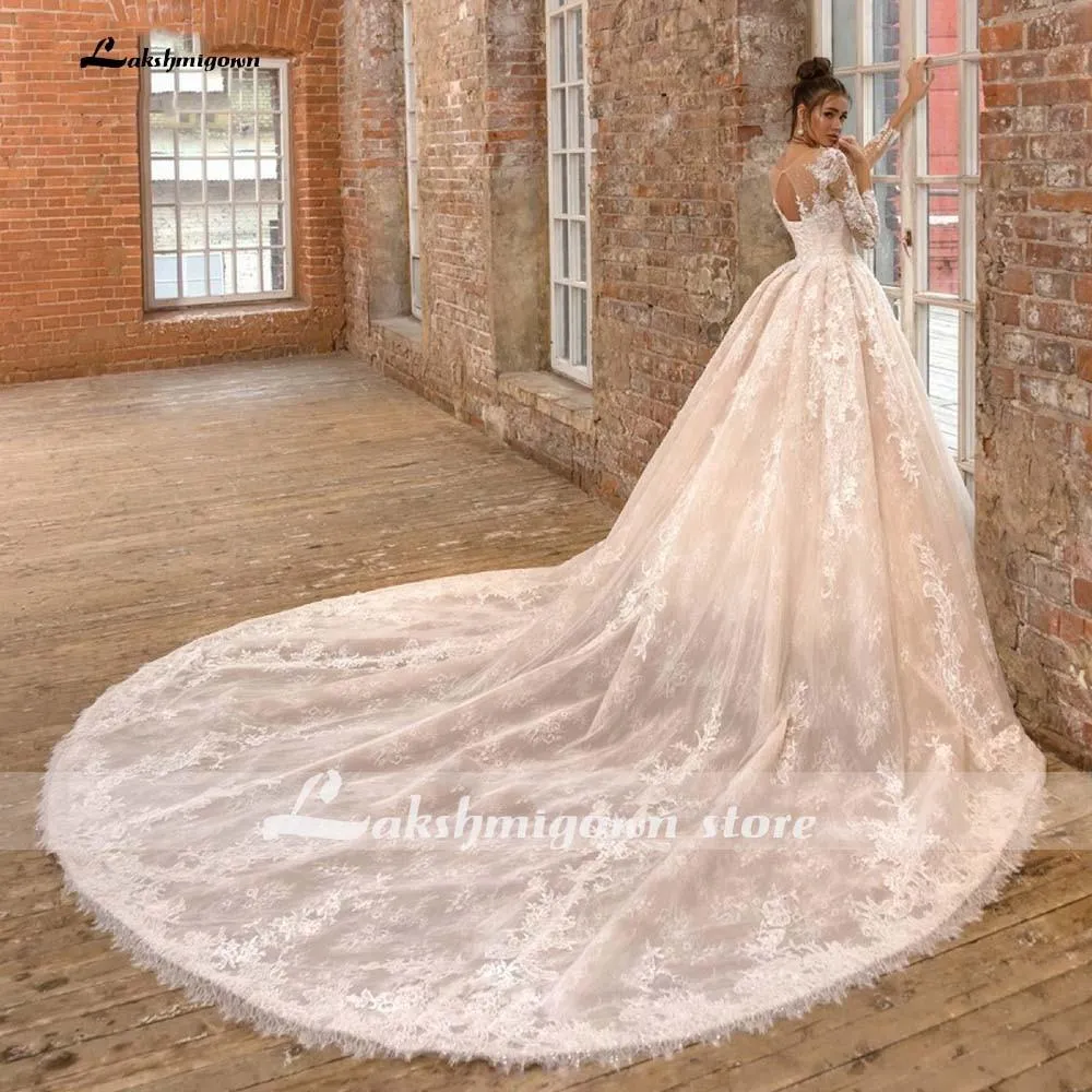 Roycebridal V Neck Long Sleeve Two Pieces Lace Wedding Dresses