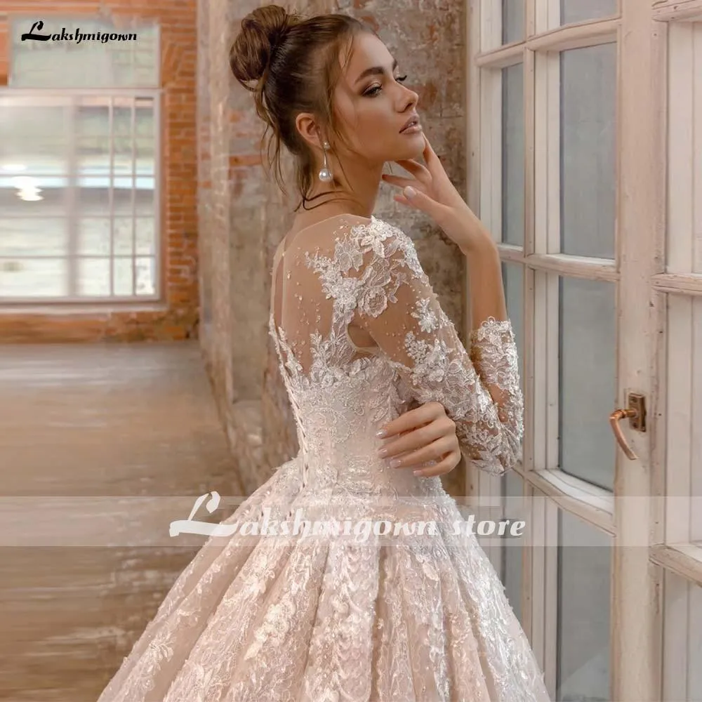 Roycebridal V Neck Long Sleeve Two Pieces Lace Wedding Dresses