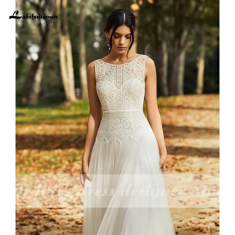 Roycebridal Wedding Dresses Open Back Lace Tulle Bridal Gown Scoop Neck