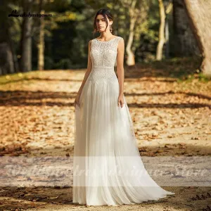Roycebridal Wedding Dresses Open Back Lace Tulle Bridal Gown Scoop Neck