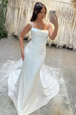 Satin Mermaid Spaghetti Straps Court Train Wedding Dresses, Bridal Gown, MW903
