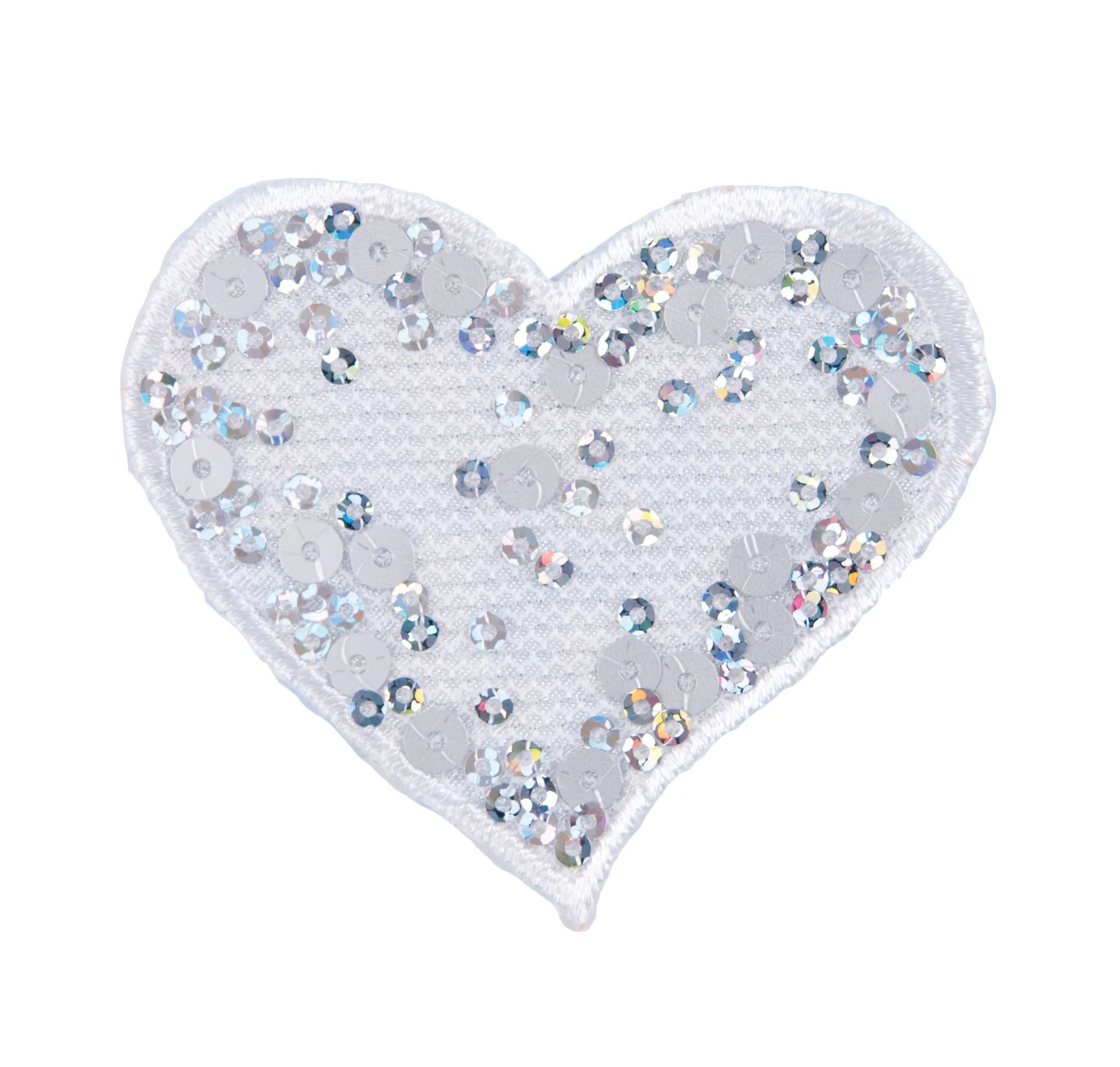 Sew On Motifs Lace Jeans Dresses Applique Patches 5.5 cm -Sequin White Heart