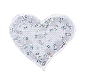 Sew On Motifs Lace Jeans Dresses Applique Patches 5.5 cm -Sequin White Heart