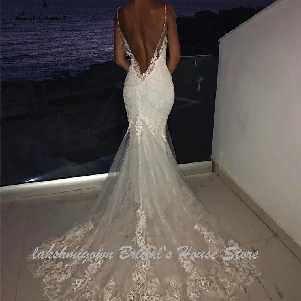 Sexy Bridal Dress Lace Mermaid Wedding Gowns Open Back