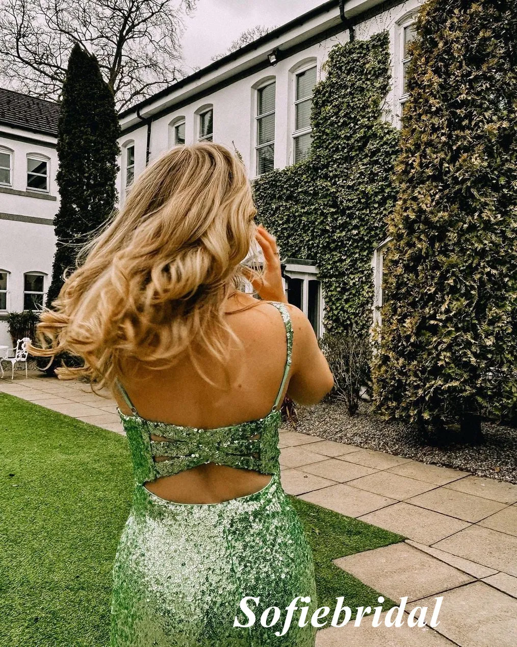 Sexy Sequin Spaghetti Straps Sleeveless Side Slit Mermaid Long Prom Dresses, PD0911