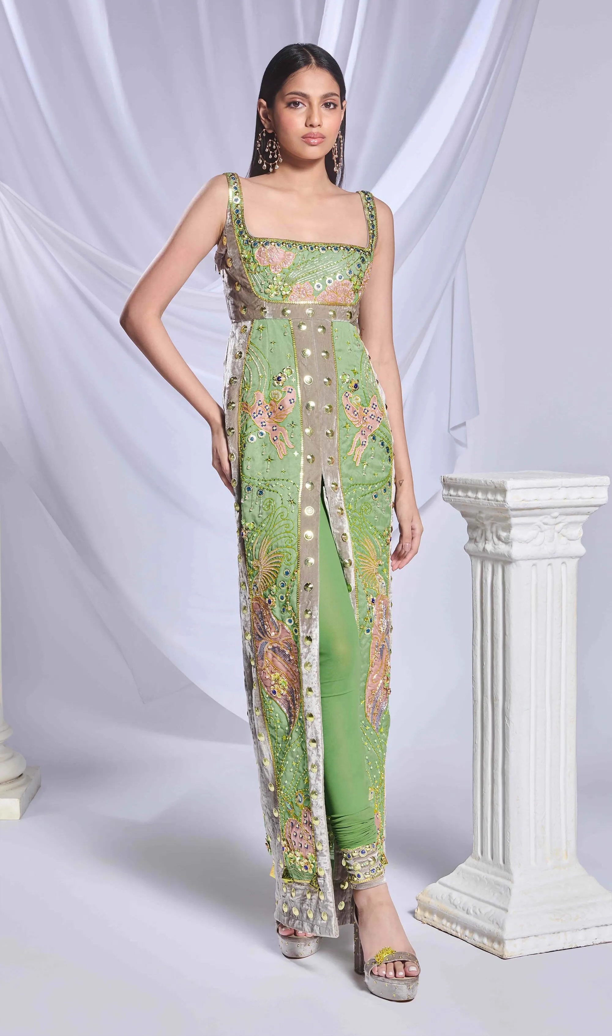 Shamrock shimmy green gown and churidar