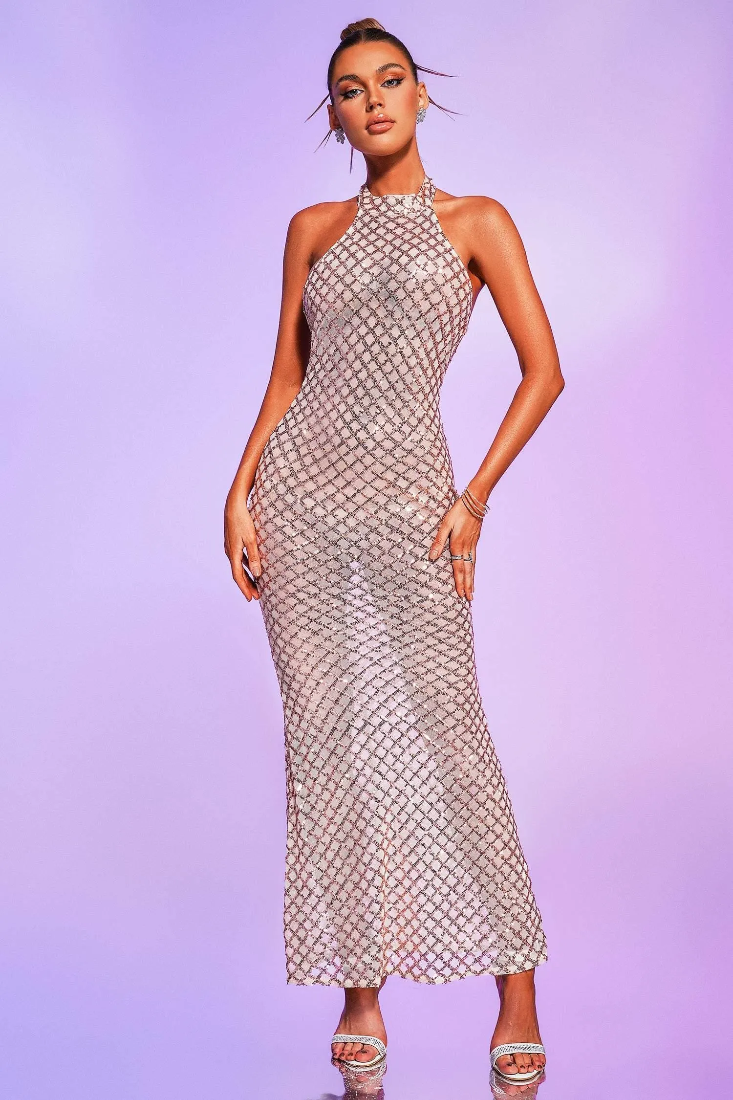 Sheer Sequin Maxi Dress- Miss Molly brand